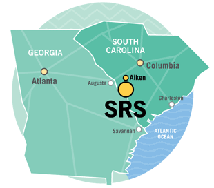 Map of Georgia and South Carolina - highlighting the location of SRS