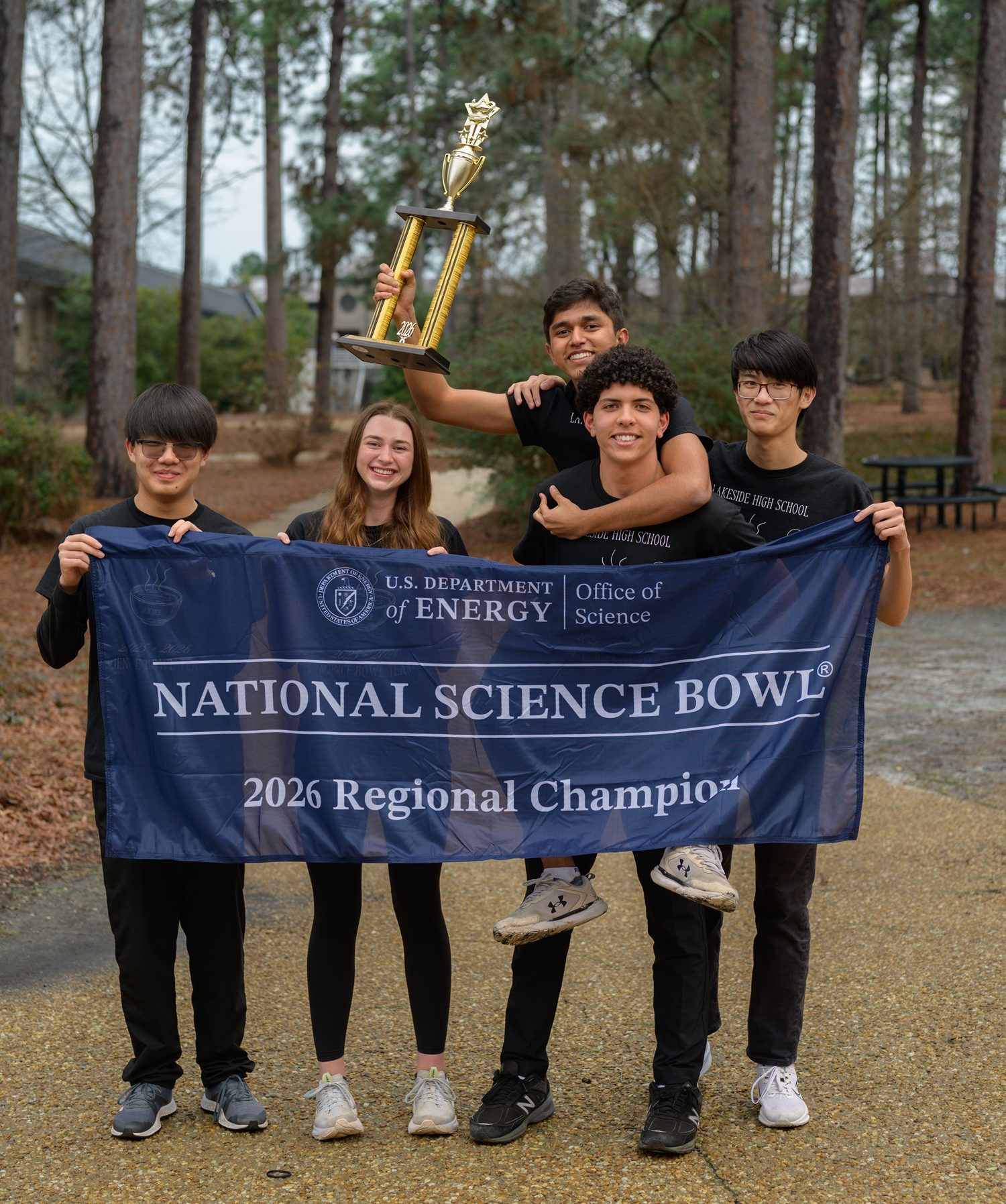 Lakeside High School Team 1 Steven Zhang, Eliana Benevides, Arnav Patel, Kareem Hassan and David Wang earned an all-expense-paid trip to the national U.S. Department of Energy Science Bowl in Washington, D.C.