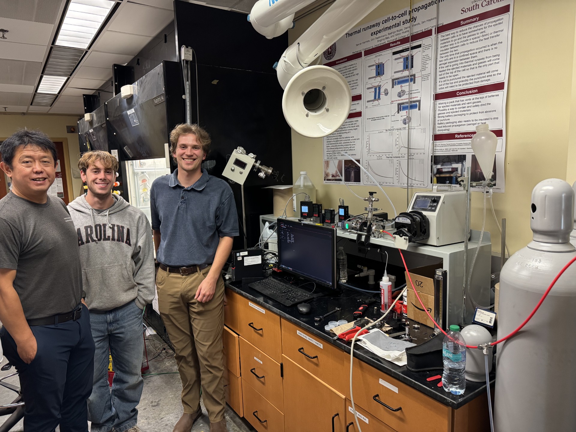 University of South Carolina researchers Xinyu Huang and Daniel Viands join SRNS engineer Charlton Hill, left, in researching next generation mass flow metering technology for the Savannah River Tritium Enterprise.