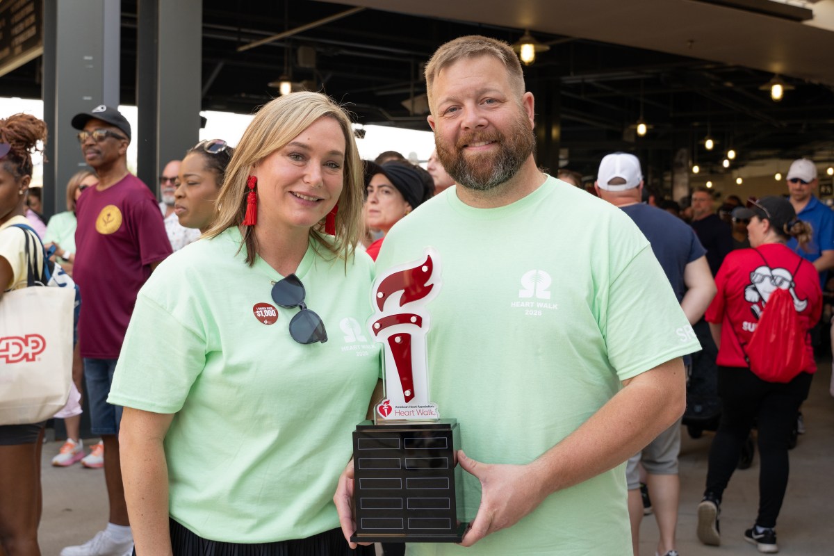 Bradley Clark, SRNS Heart Walk Campaign Chair, and Ashley Allen, Co-Chair, are recognized during the 2026 CSRA Heart Walk for their leadership and support of the American Heart Association campaign.