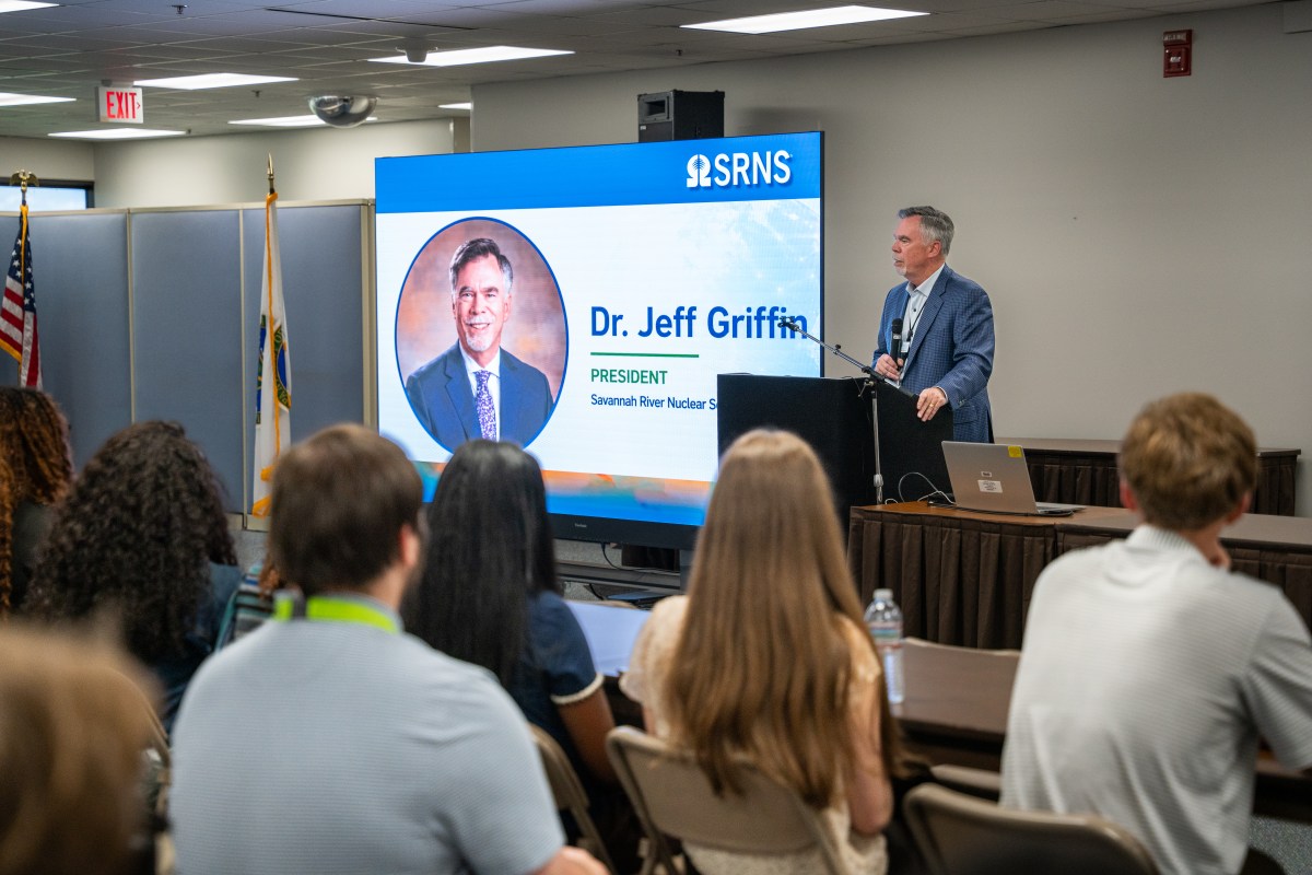 SRNS President and CEO, Dr. Jeff Griffin, addresses interns about the successes of previous cohorts, the importance of nuclear deterrence and the future of nuclear energy.
